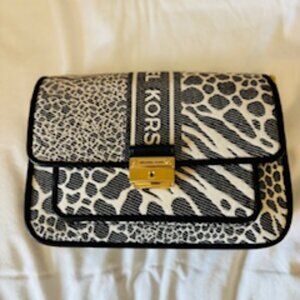 Michael Kors Small Black/Cream Animal‑Print Shoulder Bag